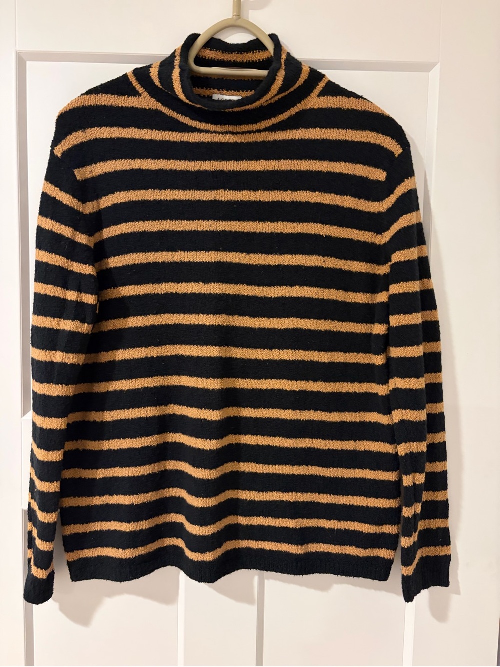 J. Crew Black and Tan Striped Turtleneck Sweater